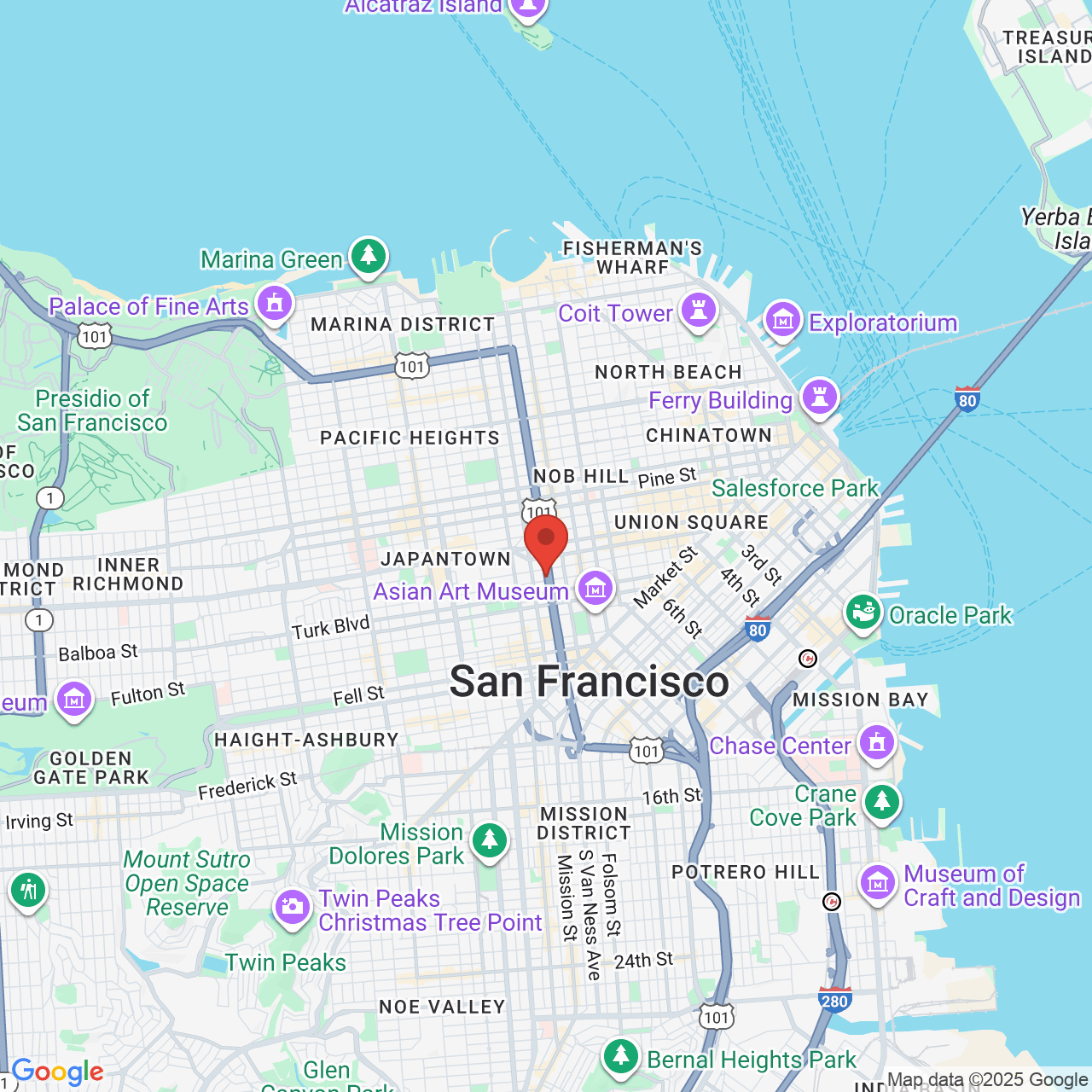 Google map image of our location in 825 Van Ness Avenue San Francisco, CA